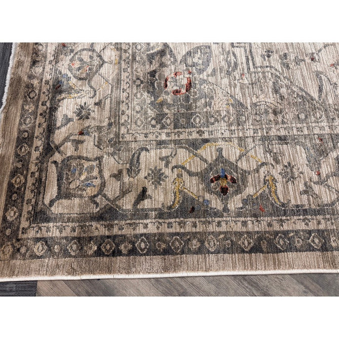Sovereign Traditional Persian Vintage Distressed Shimmer Medallion Border Soft-Touch Ribbed Textured Polyester Low Profile Short Pile Fringe Ash Beige/Natural/Grey/Multi Rug-Asiatic Carpets-Rug Love - The Most Loved Rug Store