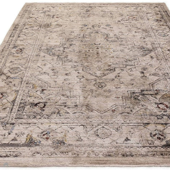Sovereign Traditional Persian Vintage Distressed Shimmer Medallion Border Soft-Touch Ribbed Textured Polyester Low Profile Short Pile Fringe Ash Beige/Natural/Grey/Multi Rug-Asiatic Carpets-Rug Love - The Most Loved Rug Store