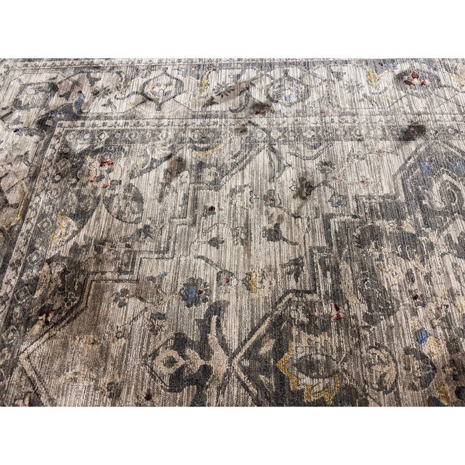 Sovereign Traditional Persian Vintage Distressed Shimmer Medallion Border Soft-Touch Ribbed Textured Polyester Low Profile Short Pile Fringe Ash Beige/Natural/Grey/Multi Rug-Asiatic Carpets-Rug Love - The Most Loved Rug Store