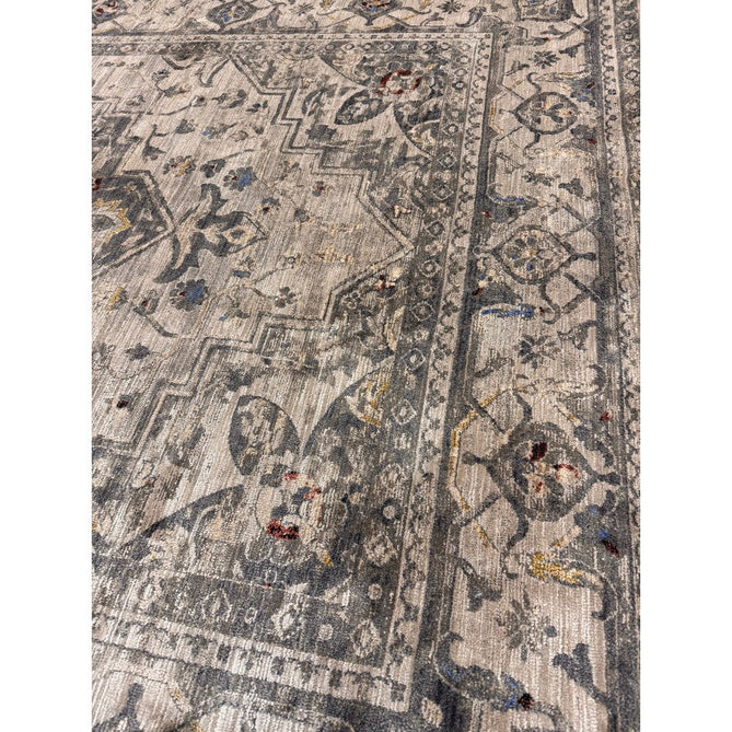 Sovereign Traditional Persian Vintage Distressed Shimmer Medallion Border Soft-Touch Ribbed Textured Polyester Low Profile Short Pile Fringe Ash Beige/Natural/Grey/Multi Rug-Asiatic Carpets-Rug Love - The Most Loved Rug Store