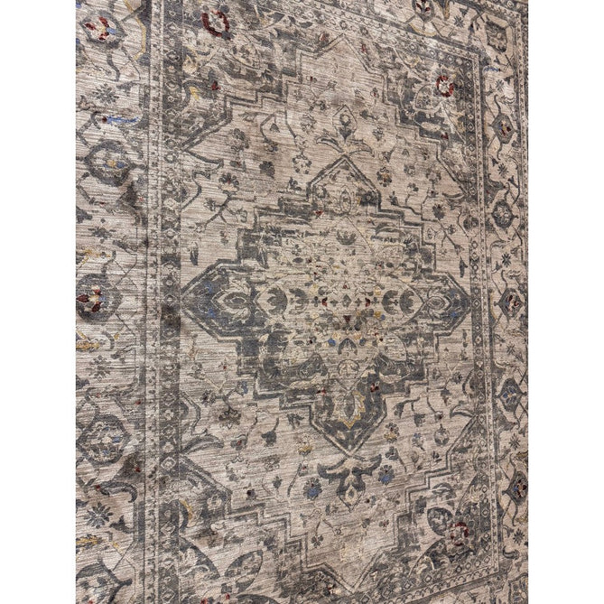 Sovereign Traditional Persian Vintage Distressed Shimmer Medallion Border Soft-Touch Ribbed Textured Polyester Low Profile Short Pile Fringe Ash Beige/Natural/Grey/Multi Rug-Asiatic Carpets-Rug Love - The Most Loved Rug Store