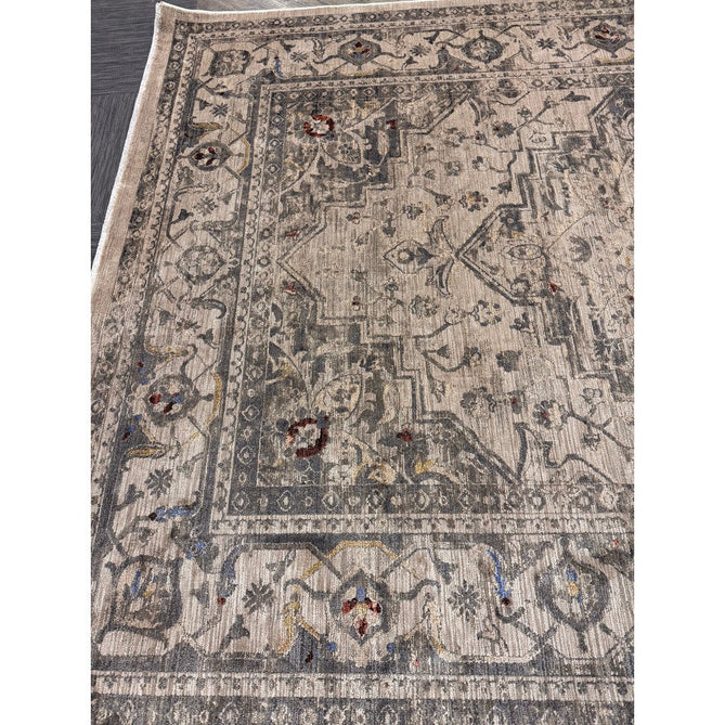 Sovereign Traditional Persian Vintage Distressed Shimmer Medallion Border Soft-Touch Ribbed Textured Polyester Low Profile Short Pile Fringe Ash Beige/Natural/Grey/Multi Rug-Asiatic Carpets-Rug Love - The Most Loved Rug Store