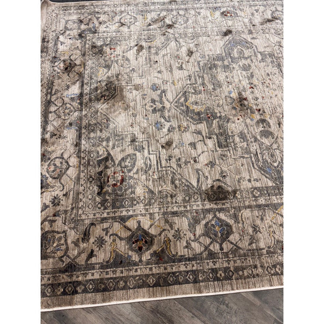 Sovereign Traditional Persian Vintage Distressed Shimmer Medallion Border Soft-Touch Ribbed Textured Polyester Low Profile Short Pile Fringe Ash Beige/Natural/Grey/Multi Rug-Asiatic Carpets-Rug Love - The Most Loved Rug Store