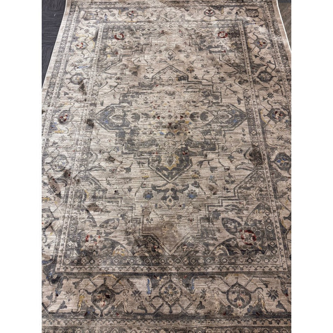Sovereign Traditional Persian Vintage Distressed Shimmer Medallion Border Soft-Touch Ribbed Textured Polyester Low Profile Short Pile Fringe Ash Beige/Natural/Grey/Multi Rug-Asiatic Carpets-Rug Love - The Most Loved Rug Store