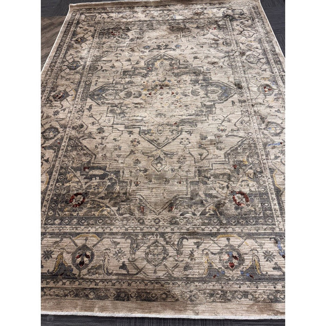 Sovereign Traditional Persian Vintage Distressed Shimmer Medallion Border Soft-Touch Ribbed Textured Polyester Low Profile Short Pile Fringe Ash Beige/Natural/Grey/Multi Rug-Asiatic Carpets-Rug Love - The Most Loved Rug Store