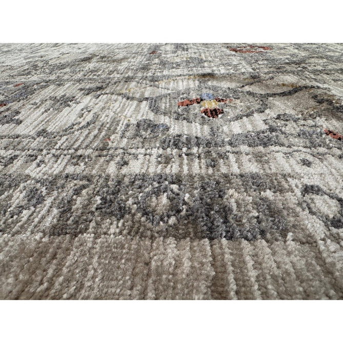 Sovereign Traditional Persian Vintage Distressed Shimmer Medallion Border Soft-Touch Ribbed Textured Polyester Low Profile Short Pile Fringe Ash Beige/Natural/Grey/Multi Rug-Asiatic Carpets-Rug Love - The Most Loved Rug Store