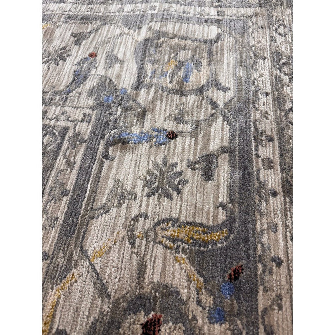 Sovereign Traditional Persian Vintage Distressed Shimmer Medallion Border Soft-Touch Ribbed Textured Polyester Low Profile Short Pile Fringe Ash Beige/Natural/Grey/Multi Rug-Asiatic Carpets-Rug Love - The Most Loved Rug Store