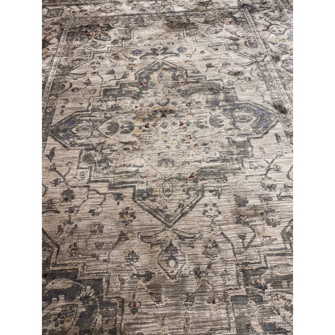 Sovereign Traditional Persian Vintage Distressed Shimmer Medallion Border Soft-Touch Ribbed Textured Polyester Low Profile Short Pile Fringe Ash Beige/Natural/Grey/Multi Rug-Asiatic Carpets-Rug Love - The Most Loved Rug Store