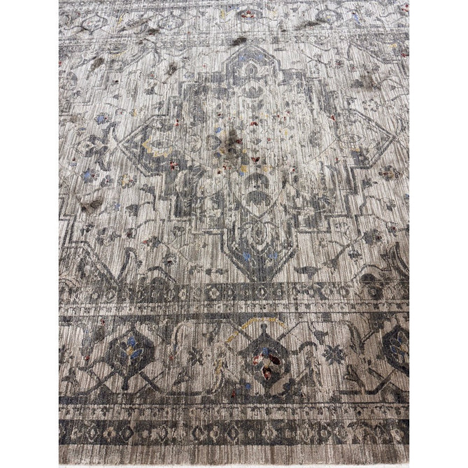 Sovereign Traditional Persian Vintage Distressed Shimmer Medallion Border Soft-Touch Ribbed Textured Polyester Low Profile Short Pile Fringe Ash Beige/Natural/Grey/Multi Rug-Asiatic Carpets-Rug Love - The Most Loved Rug Store