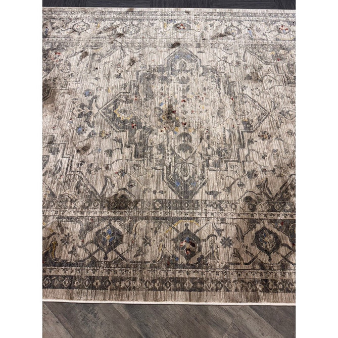 Sovereign Traditional Persian Vintage Distressed Shimmer Medallion Border Soft-Touch Ribbed Textured Polyester Low Profile Short Pile Fringe Ash Beige/Natural/Grey/Multi Rug-Asiatic Carpets-Rug Love - The Most Loved Rug Store