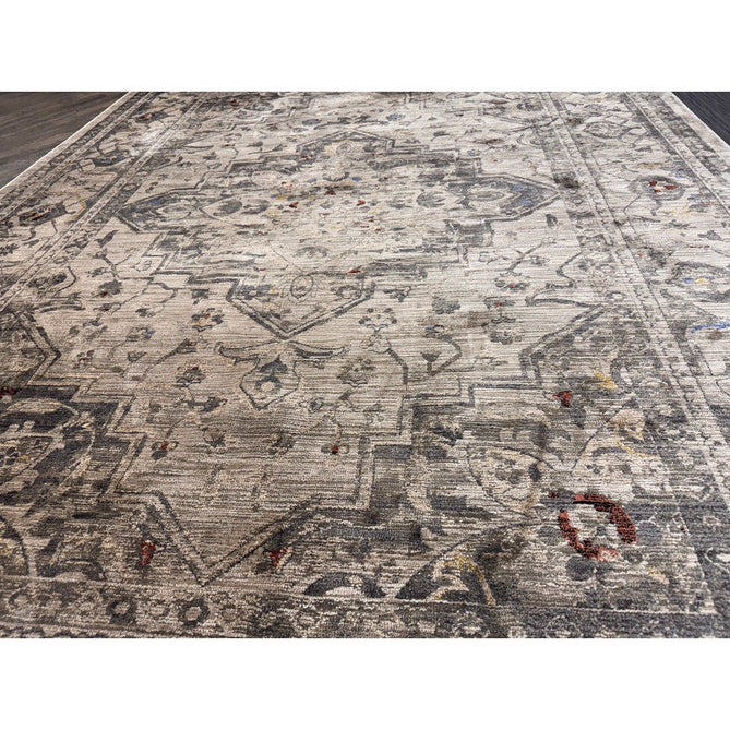 Sovereign Traditional Persian Vintage Distressed Shimmer Medallion Border Soft-Touch Ribbed Textured Polyester Low Profile Short Pile Fringe Ash Beige/Natural/Grey/Multi Rug-Asiatic Carpets-Rug Love - The Most Loved Rug Store