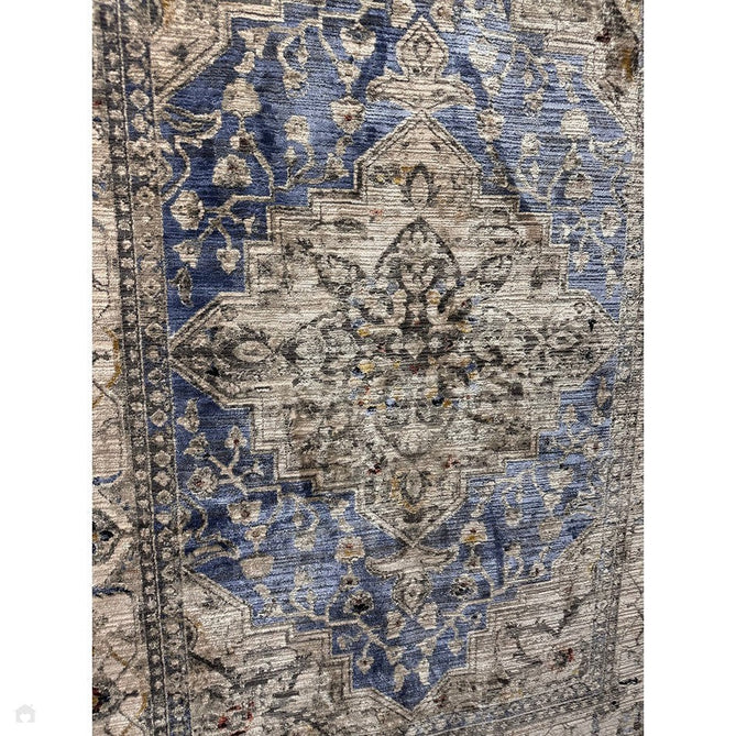 Sovereign Traditional Persian Vintage Distressed Shimmer Medallion Border Soft-Touch Ribbed Textured Polyester Low Profile Short Pile Fringe Blue/Beige/Grey/Charcoal/Multi Rug-Asiatic Carpets-Rug Love - The Most Loved Rug Store
