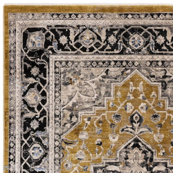 Sovereign Traditional Persian Vintage Distressed Shimmer Medallion Border Soft-Touch Ribbed Textured Polyester Low Profile Short Pile Fringe Gold/Beige/Grey/Charcoal/Multi Rug-Asiatic Carpets-Rug Love - The Most Loved Rug Store