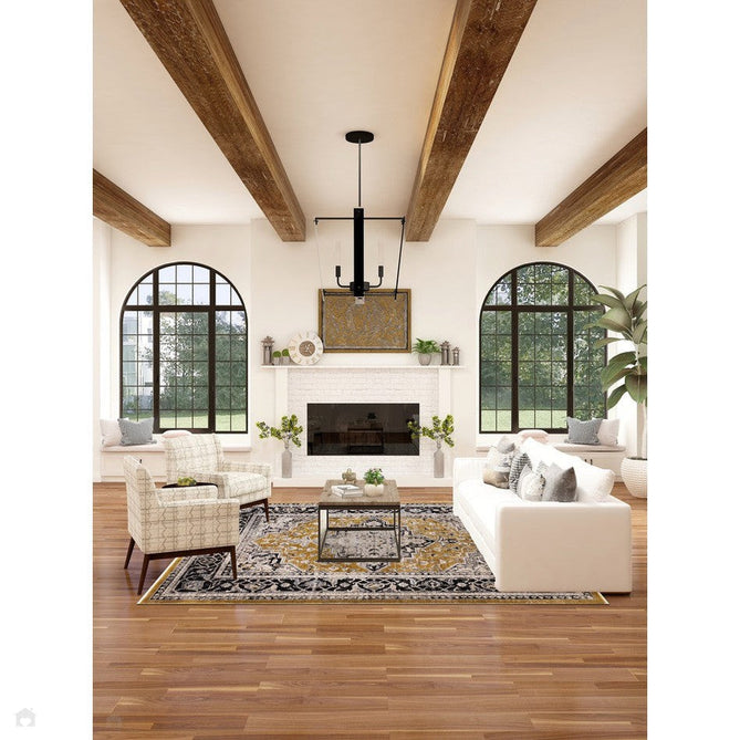 Sovereign Traditional Persian Vintage Distressed Shimmer Medallion Border Soft-Touch Ribbed Textured Polyester Low Profile Short Pile Fringe Gold/Beige/Grey/Charcoal/Multi Rug-Asiatic Carpets-Rug Love - The Most Loved Rug Store