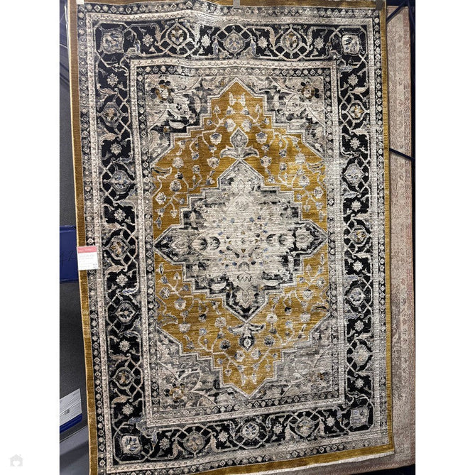 Sovereign Traditional Persian Vintage Distressed Shimmer Medallion Border Soft-Touch Ribbed Textured Polyester Low Profile Short Pile Fringe Gold/Beige/Grey/Charcoal/Multi Rug-Asiatic Carpets-Rug Love - The Most Loved Rug Store