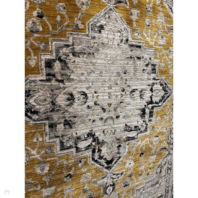 Sovereign Traditional Persian Vintage Distressed Shimmer Medallion Border Soft-Touch Ribbed Textured Polyester Low Profile Short Pile Fringe Gold/Beige/Grey/Charcoal/Multi Rug-Asiatic Carpets-Rug Love - The Most Loved Rug Store