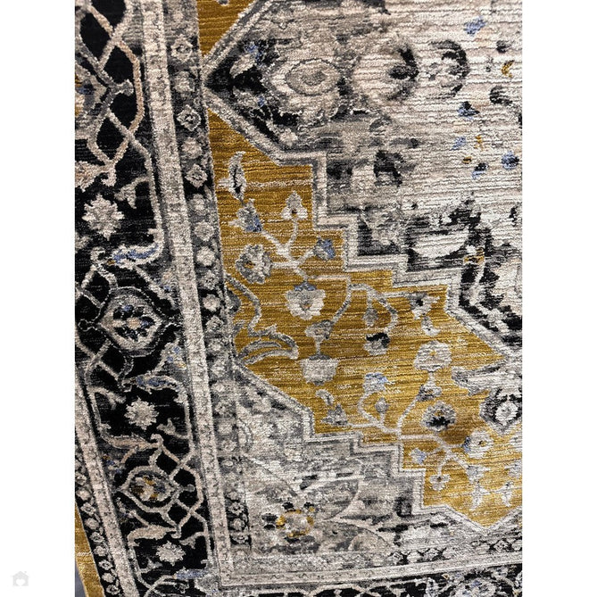 Sovereign Traditional Persian Vintage Distressed Shimmer Medallion Border Soft-Touch Ribbed Textured Polyester Low Profile Short Pile Fringe Gold/Beige/Grey/Charcoal/Multi Rug-Asiatic Carpets-Rug Love - The Most Loved Rug Store