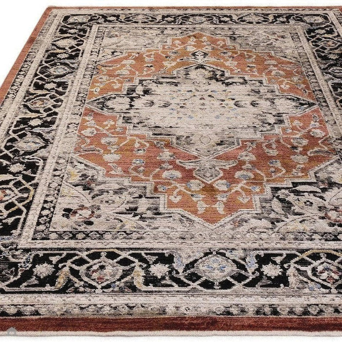 Sovereign Traditional Persian Vintage Distressed Shimmer Medallion Border Soft-Touch Ribbed Textured Polyester Low Profile Short Pile Fringe Terracotta/Beige/Black/Grey/Multi Rug-Asiatic Carpets-Rug Love - The Most Loved Rug Store