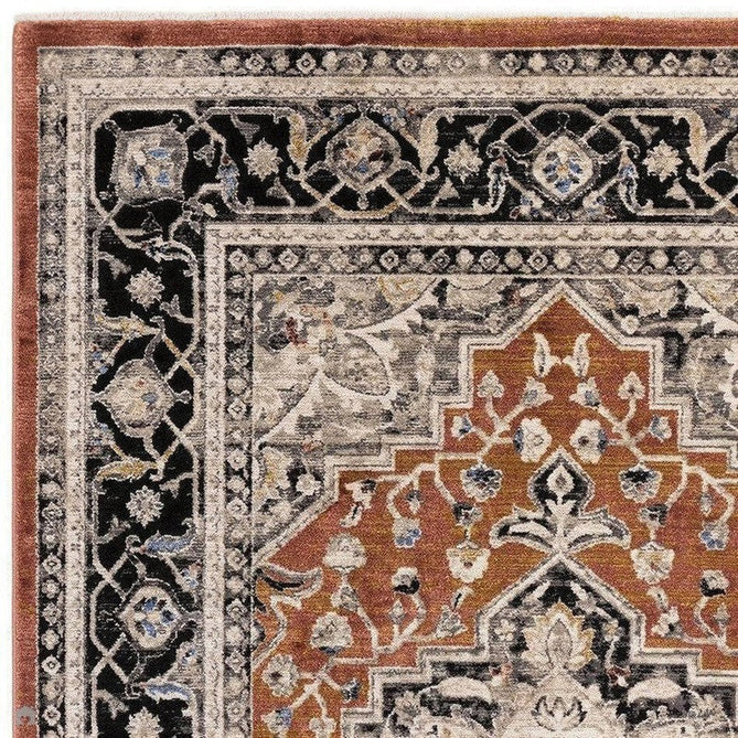 Sovereign Traditional Persian Vintage Distressed Shimmer Medallion Border Soft-Touch Ribbed Textured Polyester Low Profile Short Pile Fringe Terracotta/Beige/Black/Grey/Multi Rug-Asiatic Carpets-Rug Love - The Most Loved Rug Store