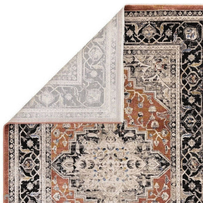 Sovereign Traditional Persian Vintage Distressed Shimmer Medallion Border Soft-Touch Ribbed Textured Polyester Low Profile Short Pile Fringe Terracotta/Beige/Black/Grey/Multi Rug-Asiatic Carpets-Rug Love - The Most Loved Rug Store