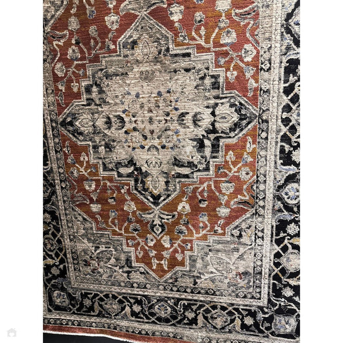 Sovereign Traditional Persian Vintage Distressed Shimmer Medallion Border Soft-Touch Ribbed Textured Polyester Low Profile Short Pile Fringe Terracotta/Beige/Black/Grey/Multi Rug-Asiatic Carpets-Rug Love - The Most Loved Rug Store