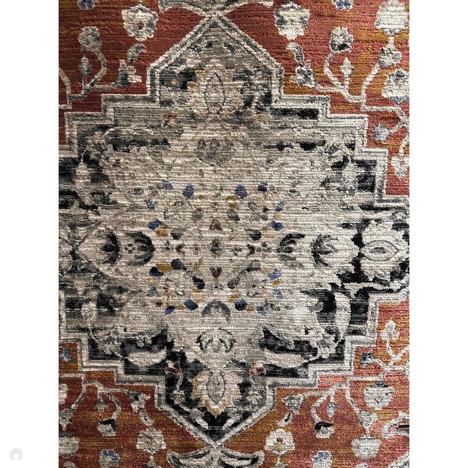 Sovereign Traditional Persian Vintage Distressed Shimmer Medallion Border Soft-Touch Ribbed Textured Polyester Low Profile Short Pile Fringe Terracotta/Beige/Black/Grey/Multi Rug-Asiatic Carpets-Rug Love - The Most Loved Rug Store