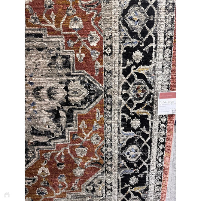 Sovereign Traditional Persian Vintage Distressed Shimmer Medallion Border Soft-Touch Ribbed Textured Polyester Low Profile Short Pile Fringe Terracotta/Beige/Black/Grey/Multi Rug-Asiatic Carpets-Rug Love - The Most Loved Rug Store