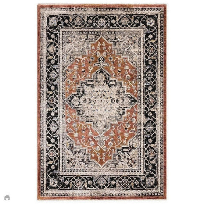 Sovereign Traditional Persian Vintage Distressed Shimmer Medallion Border Soft-Touch Ribbed Textured Polyester Low Profile Short Pile Fringe Terracotta/Beige/Black/Grey/Multi Rug-Asiatic Carpets-Rug Love - The Most Loved Rug Store