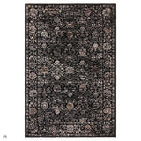 Sovereign Traditional Persian Vintage Floral Distressed Shimmer Border Soft-Touch Ribbed Textured Polyester Low Profile Short Pile Fringe Black/Grey/Multi Rug