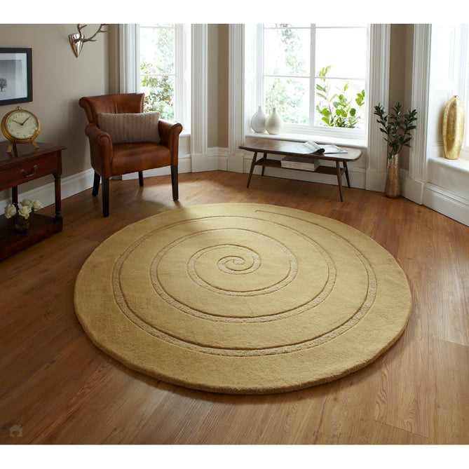 Spiral Modern Plain Hand Woven Carved Hi-Low Wool Round Gold Rug-Think Rugs-Rug Love - The Most Loved Rug Store