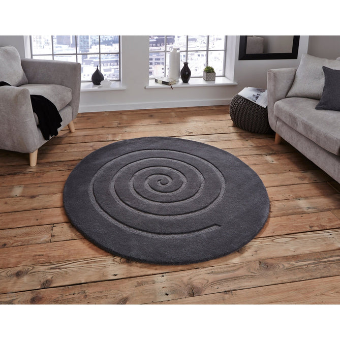 Spiral Modern Plain Hand Woven Carved Hi-Low Wool Round Grey Rug-Think Rugs-Rug Love - The Most Loved Rug Store