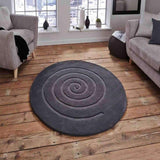 Spiral Modern Plain Hand Woven Carved Hi-Low Wool Round Grey Rug