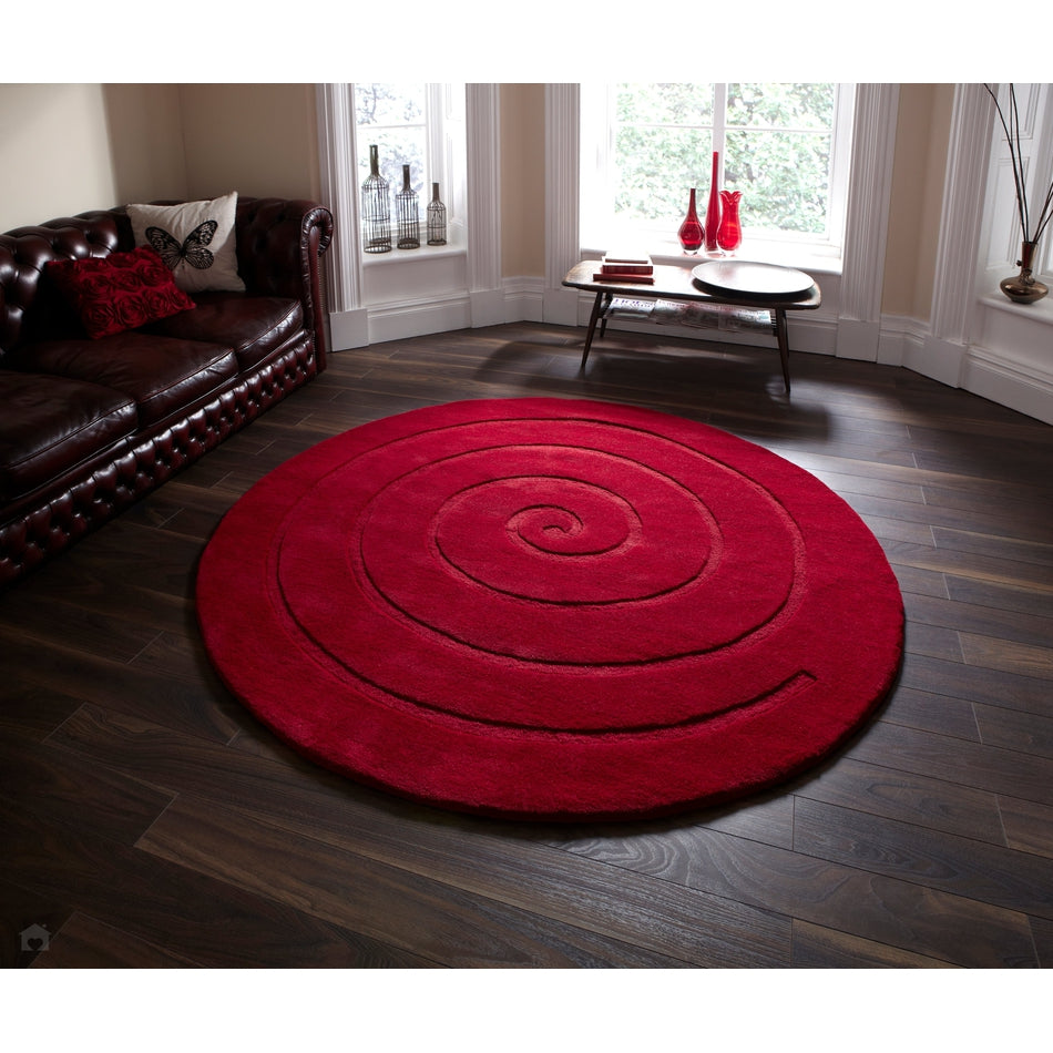 Red Wavy Rug On Sale Spiral Modern Plain Hand Woven Carved Hi-Low Wool Round Red Rug ...