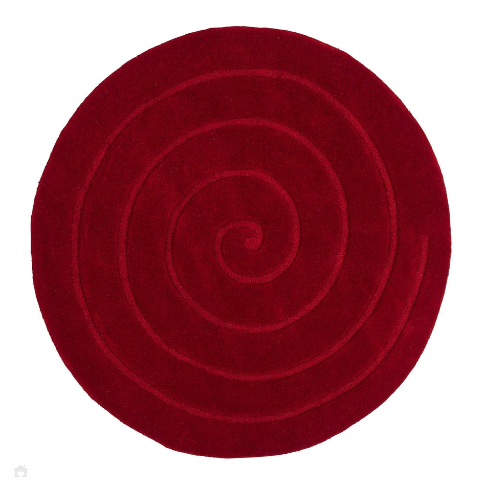 On Sale Spiral Modern Plain Hand Woven Carved Hi-Low Wool Round Red Rug ...