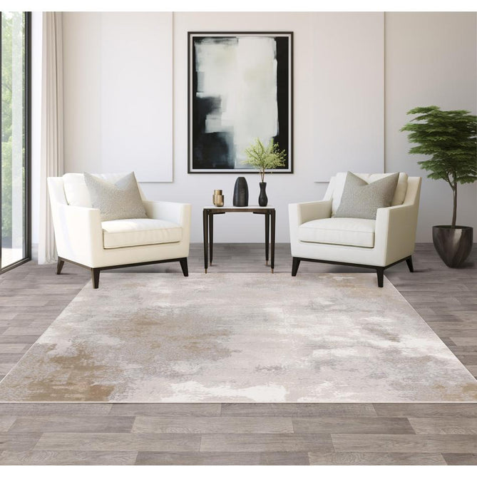 Stellar ST01 Modern Abstract Distressed Shimmer Hi-Low Textured Smooth Soft-Touch Polyblend Short Pile Beige/Ivory/Taupe/Silver Rug-Asiatic Carpets-Rug Love - The Most Loved Rug Store