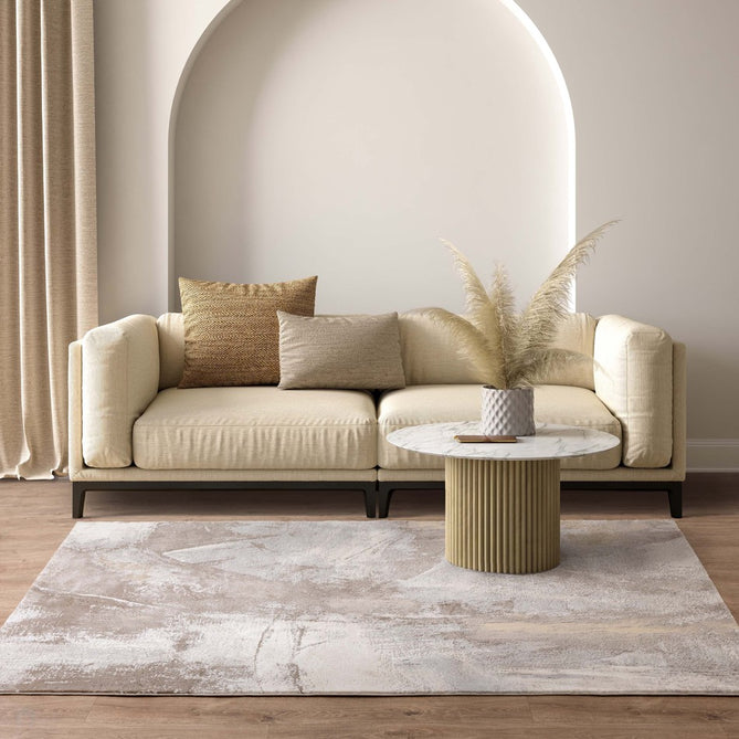 Stellar ST02 Modern Abstract Distressed Metallic Shimmer Hi-Low Textured Smooth Soft-Touch Polyester Low Profile Short Pile Beige/Grey/Cream Rug-Asiatic Carpets-Rug Love - The Most Loved Rug Store