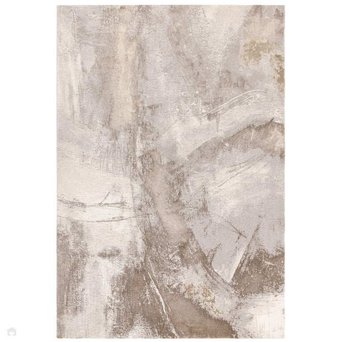 Stellar ST02 Modern Abstract Distressed Metallic Shimmer Hi-Low Textured Smooth Soft-Touch Polyester Low Profile Short Pile Beige/Grey/Cream Rug-Asiatic Carpets-Rug Love - The Most Loved Rug Store