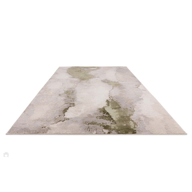 Stellar ST04 Modern Abstract Distressed Metallic Shimmer Hi-Low Textured Smooth Soft-Touch Polyester Low Profile Short Pile Grey/Cream/Beige/Green Rug-Asiatic Carpets-Rug Love - The Most Loved Rug Store