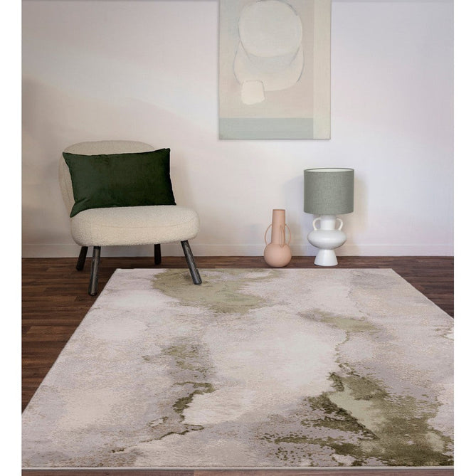 Stellar ST04 Modern Abstract Distressed Metallic Shimmer Hi-Low Textured Smooth Soft-Touch Polyester Low Profile Short Pile Grey/Cream/Beige/Green Rug-Asiatic Carpets-Rug Love - The Most Loved Rug Store
