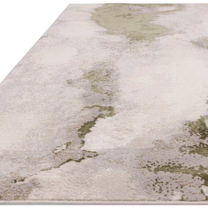 Stellar ST04 Modern Abstract Distressed Metallic Shimmer Hi-Low Textured Smooth Soft-Touch Polyester Low Profile Short Pile Grey/Cream/Beige/Green Rug-Asiatic Carpets-Rug Love - The Most Loved Rug Store
