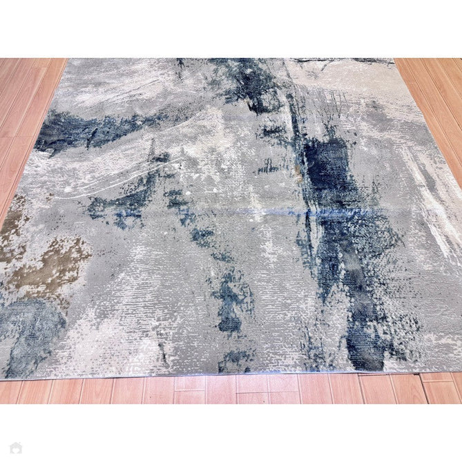 Stellar ST06 Modern Abstract Distressed Metallic Shimmer Hi-Low Textured Smooth Soft-Touch Polyester Low Profile Short Pile Blue/Grey/Cream/Beige Rug-Asiatic Carpets-Rug Love - The Most Loved Rug Store