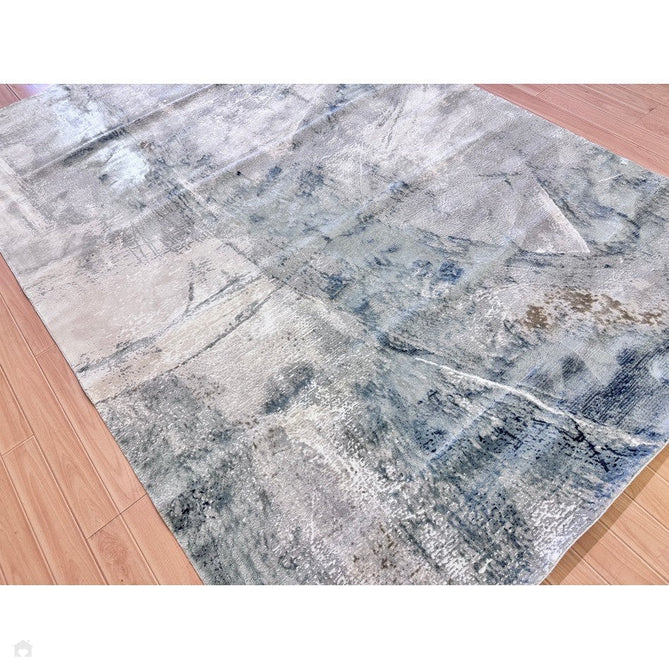 Stellar ST06 Modern Abstract Distressed Metallic Shimmer Hi-Low Textured Smooth Soft-Touch Polyester Low Profile Short Pile Blue/Grey/Cream/Beige Rug-Asiatic Carpets-Rug Love - The Most Loved Rug Store