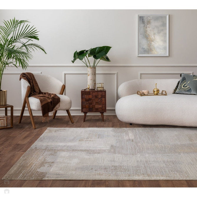 Stellar ST07 Modern Abstract Distressed Metallic Shimmer Hi-Low Textured Smooth Soft-Touch Polyester Low Profile Short Pile Grey/Beige/Cream Rug-Asiatic Carpets-Rug Love - The Most Loved Rug Store