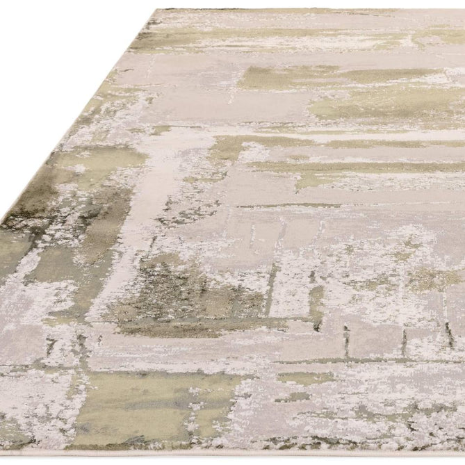 Stellar ST08 Modern Abstract Distressed Metallic Shimmer Hi-Low Textured Smooth Soft-Touch Polyester Low Profile Short Pile Stone Grey/Green/Beige/Cream/Charcoal Rug-Asiatic Carpets-Rug Love - The Most Loved Rug Store