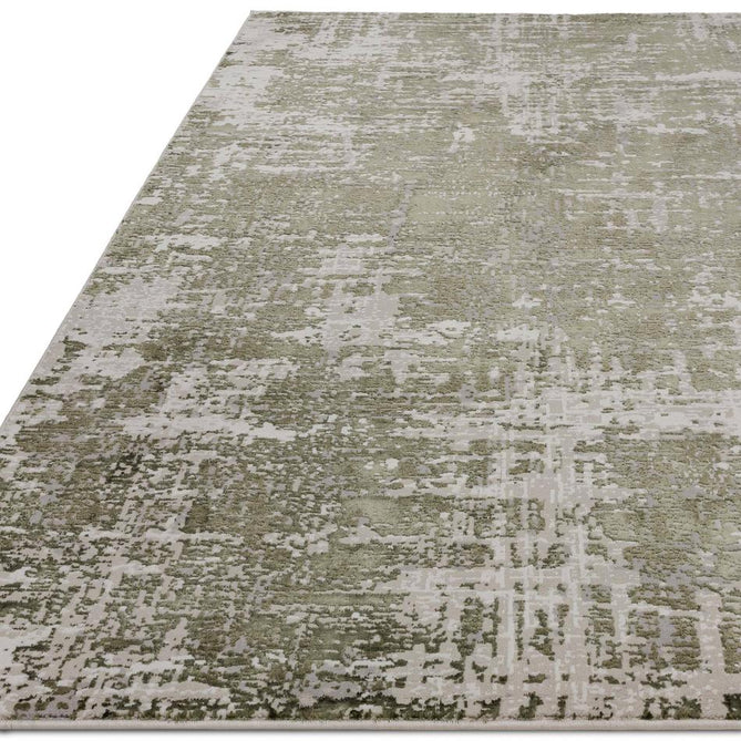 Stellar ST10 Modern Abstract Distressed Metallic Shimmer Hi-Low Textured Smooth Soft-Touch Polyester Low Profile Short Pile Green/Light Taupe/Ivory/Beige/Pale Grey Rug-Asiatic Carpets-Rug Love - The Most Loved Rug Store