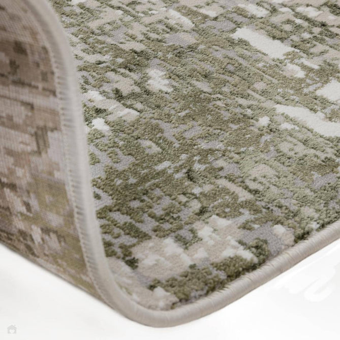 Stellar ST10 Modern Abstract Distressed Metallic Shimmer Hi-Low Textured Smooth Soft-Touch Polyester Low Profile Short Pile Green/Light Taupe/Ivory/Beige/Pale Grey Rug-Asiatic Carpets-Rug Love - The Most Loved Rug Store
