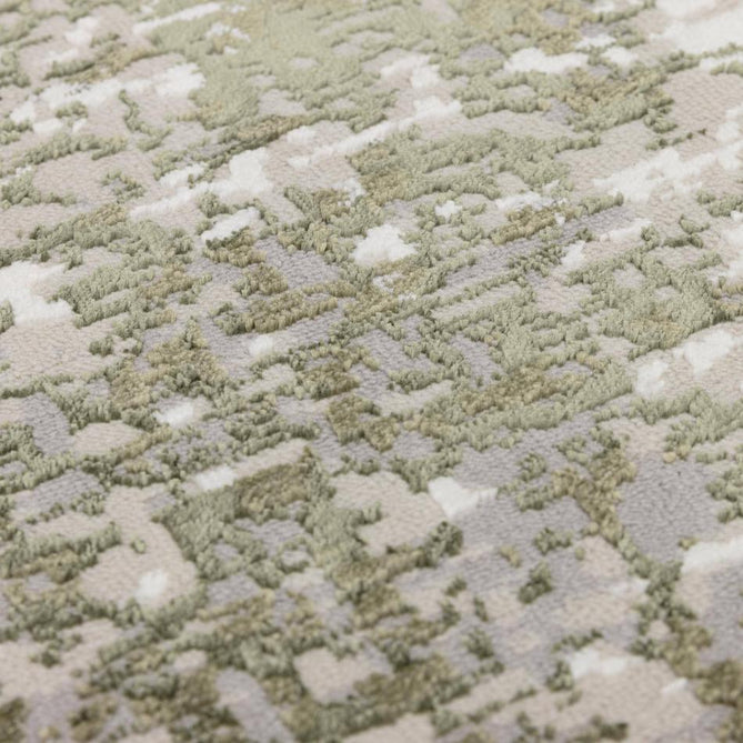 Stellar ST10 Modern Abstract Distressed Metallic Shimmer Hi-Low Textured Smooth Soft-Touch Polyester Low Profile Short Pile Green/Light Taupe/Ivory/Beige/Pale Grey Rug-Asiatic Carpets-Rug Love - The Most Loved Rug Store