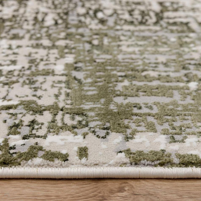 Stellar ST10 Modern Abstract Distressed Metallic Shimmer Hi-Low Textured Smooth Soft-Touch Polyester Low Profile Short Pile Green/Light Taupe/Ivory/Beige/Pale Grey Rug-Asiatic Carpets-Rug Love - The Most Loved Rug Store