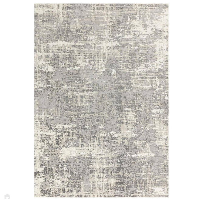 Stellar ST12 Modern Abstract Distressed Shimmer Hi-Low Textured Smooth Soft-Touch Polyblend Short Pile Soft Grey/Ivory/Pale Taupe/Steel Grey Rug 200x290 cm