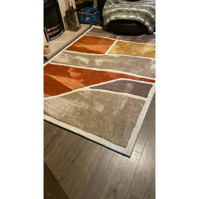 Strata Modern Plain Abstract Blocks Soft-Touch Hand-Tufted Carved Textured Hi-Lo Wool/Polyester Blend Terracotta/Ochre/Taupe/Beige/Ivory/Mauve Taupe Rug-Origins-Rug Love - The Most Loved Rug Store